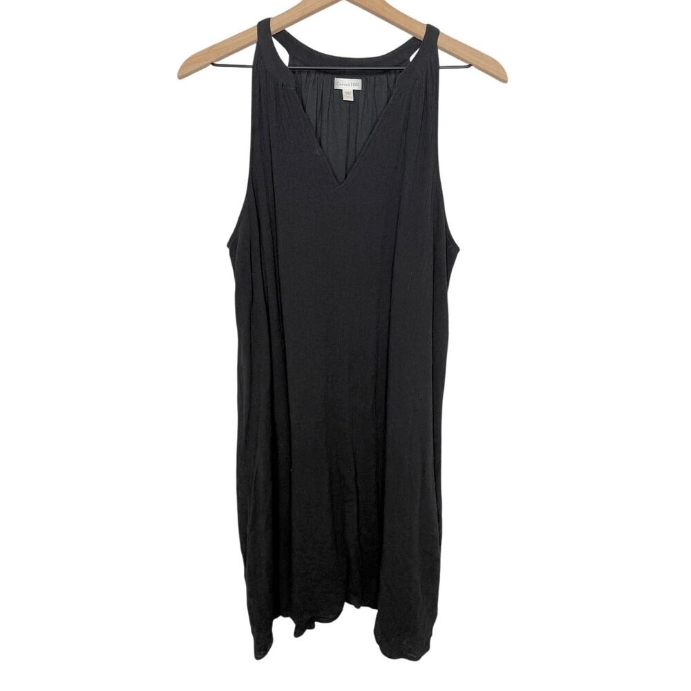 GARNET HILL Women's Medium Easy Cotton Gauze Cover Up Black A Line Swing Dress